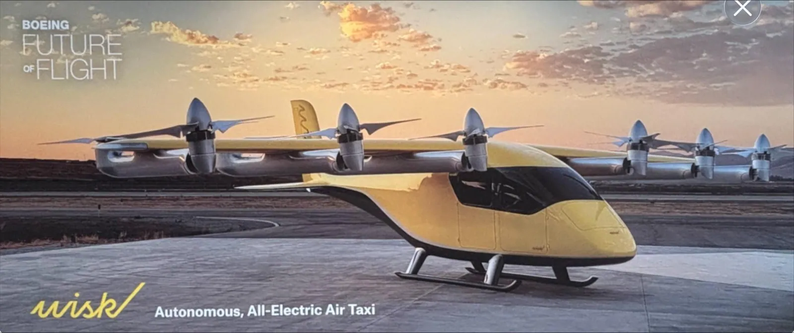 The Wisk autonomous all-electric air taxi on display in the Future of Flight gallery